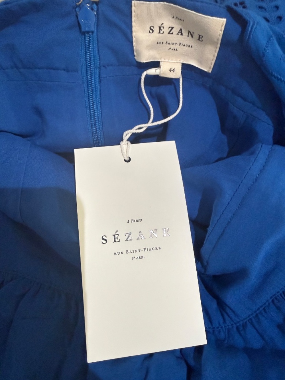 Sézane Ladya Embroidered Midi Dress in Vibrant Blue FR 44/ US 12 (New) - Picture 7 of 7